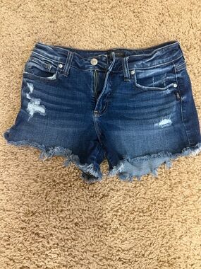 Silver Jeans Dark Blue Distressed Frayed Hem Denim Shorts